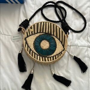 Stylish Eye Design Woven Bag - Black and Tan